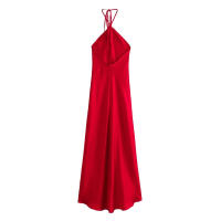 TRAFZA-vestidos de moda de verano para mujer, Color sólido, sin mangas, Espalda descubierta, decorados, con cordones, Vintage, Chic, largos - details 2