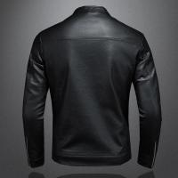 Chaqueta de Cuero de Moda para Hombres Cuello Alto, Ajuste Delgado, Cuero PU para Primavera Otoño - details 1