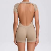 Mono de Yoga ajustado con espalda descubierta para glúteos de melocotón, ropa de ejercicio de baile, levantamiento de cadera, vientre, ropa de Yoga de una pieza de manga corta - details 18