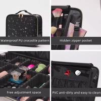 Bolsa de cosméticos impermeable con patrón de cocodrilo Pu para mujer, gran capacidad, partición ajustable, estuche de maquillaje para tatuaje de viaje, nuevo - details 6