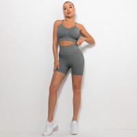 Conjunto de Yoga Sin Costuras para Mujeres Bra y Shorts Ropa De Gimnasio de Cintura Alta - details 11