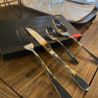 Juego de vajilla de 4 piezas, combinación de cuchillo y tenedor para comida occidental de calidad alimentaria de acero inoxidable para el hogar - details 5
