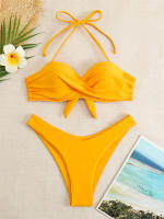 Bikini con Push-Up para mujer, traje de baño liso con tirantes, bañador Sexy con Tanga, ropa de playa para verano, 2024 - details 25