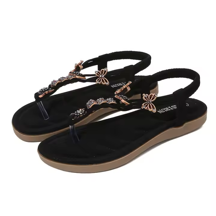 Sandalia 2025 Sandalias Mujer Diamante de Agua Estilo Simple, Ligero, Informal Fondo Plano Clip de Punta Grande - 1