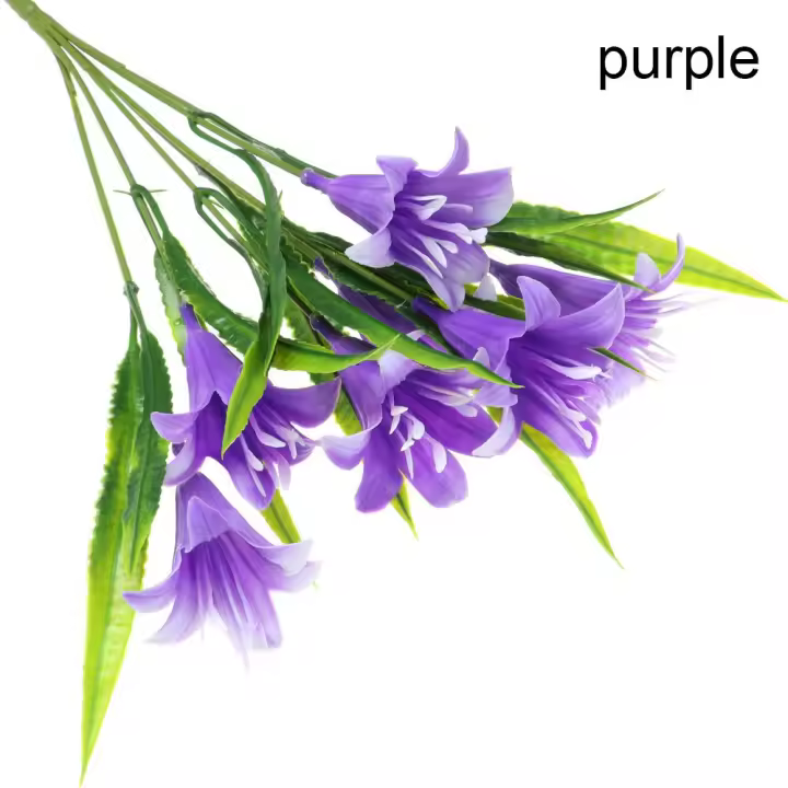 Ramo de flores artificiales para decoración de bodas, hierba de agua vívida, hoja persa de lirio falso, 33cm, 7 cabezas - 1