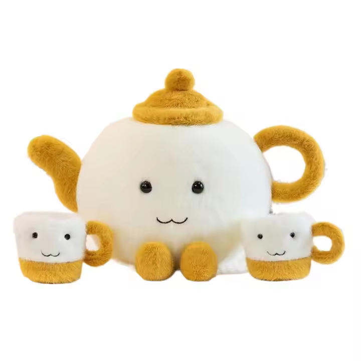 Lindo juguete de peluche de tetera de 11,8 pulgadas, muñeca para niños, tetera con mango con dos muñecas de taza de té dentro de la muñeca de juego interactiva es un lindo regalo de muñeca - 1