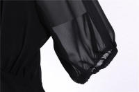 Elegante vestido de fiesta largo de gasa con cuello en V, mangas cortas tipo farol y color sólido para mujer, verano. - details 23