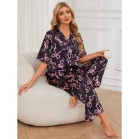 Pijamas mujer primavera y otoño camisa de manga corta de seda de hielo conjunto de pantalones ropa de estar - details 7