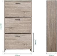 Mueble zapatero de 12 pares - Estantería de gran capacidad para vestíbulo o pasillo - (ancho) 60 x (profundidad) 24 x (alto) 80 cm - Madera clara blanca - details 18