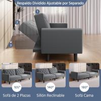 Sofá Plegable Moderno 2 Plazas 159x75.5x73 cm Respaldos Ajustables en 3 Niveles Tela Verde - details 13
