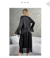 Camisón de satén con lentejuelas y manga larga con cuello en V para mujer - details 1