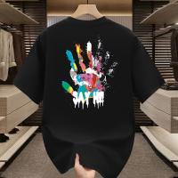 Camiseta de Algodón con Patrón Diseño Suelto y Casual Manga Corta Talla Grande Textura Brillante - details 1