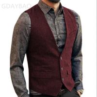 Chaleco de traje para hombre, chaleco azul de mezcla de lana con una hilera de botones, chaleco vaquero, chaqueta ajustada informal Formal de negocios - details 8