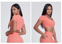 SHINBENE-Top de manga corta con doble forro para mujer, camisetas ajustadas con cuello en V, Camisetas básicas bonitas de verano - details 12
