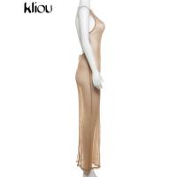 Vestido Largo Brillante de Kliou Mango de Espalda Transparente Elegante para Mujeres en Verano - details 2