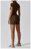 Traje de Yoga para Mujeres Mono con Cierre de Cremallera Manga Corta Gimnasio Push Up Ropa de Entrenamiento Fitness Bodysuit Sportswear Jumpsuits Material Exterior de Nylon Adecuado para Primavera/Verano - details 10