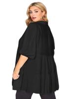 Túnica elegante de manga 3/4 para primavera y otoño, blusa informal negra con cuello en V y botones en la parte delantera, blusa escalonada de talla grande 5XL 6XL - details 2