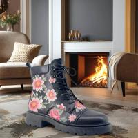 Botas de pierna pequeñas informales de diseñador para mujer con cómodas correas con estampado de rosas, invierno de goma antideslizante, ligeras para otoño y - details 1