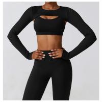 Chaqueta de yoga de manga larga para mujer, entrenamiento, correr, cubierta, gimnasio, top - details 9