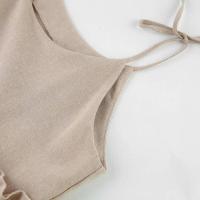 Vestido de tirantes de algodón y lino para mujer, informal, suelto, suave, con borde acanalado, estilo playero, primavera y verano - details 10