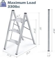 Escalera Plegable de Aluminio Segura para el Hogar 3 Peldaños, Mecánica Antiplegado, Peso Máximo 150kg, Plata - details 4