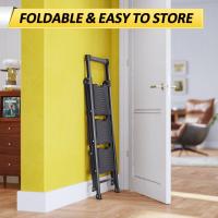 Plegable de 3 Peldaños Capacidad de 400 kg con Pedales Antideslizantes Anchos, Barandilla, Escalera de Tijera de Acero, Escalón Taburete para Hogar Cocina Oficina, Negro - details 3
