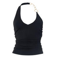 Mujer primavera verano nuevo sin mangas cuello en V sexy anillo cuello colgante camiseta top - details 0