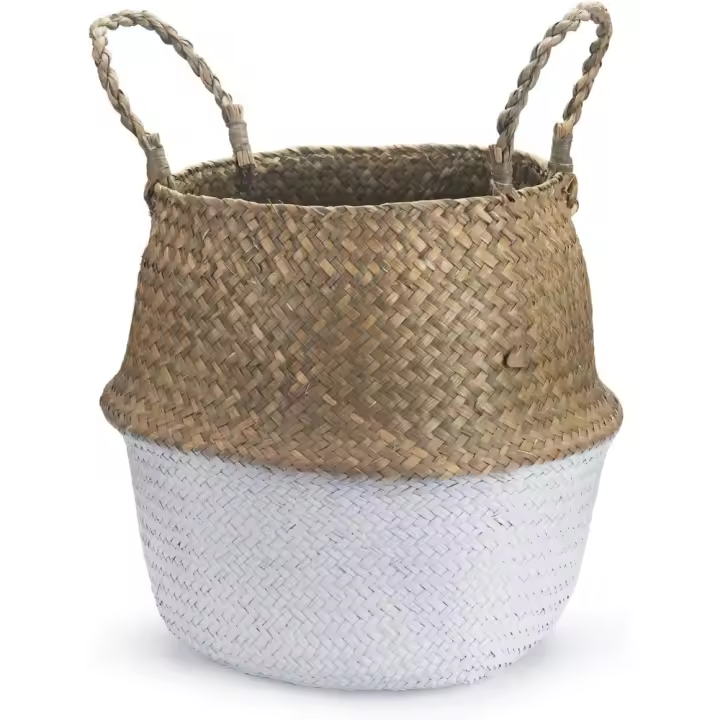 Cesta Mimbre Decoracion Naturales Cesta para Plantas Almacenaje Macetas Seagrass (Blanco) - 1