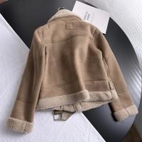Chaqueta gruesa y cálida de piel de oveja para mujer, abrigo corto marrón para motocicleta, chaquetas de piel de oveja sintética, prendas de vestir de invierno - details 21