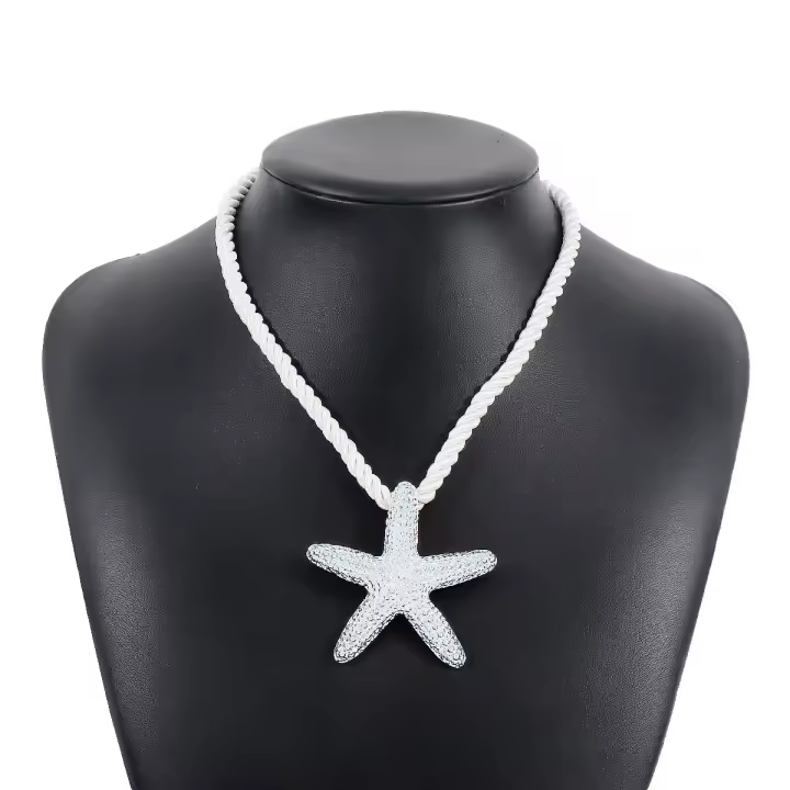 Collar con colgante de estrella de mar personalizado, pendientes metálicos, nicho de viento de playa, cadena de clavícula de moda. - 1