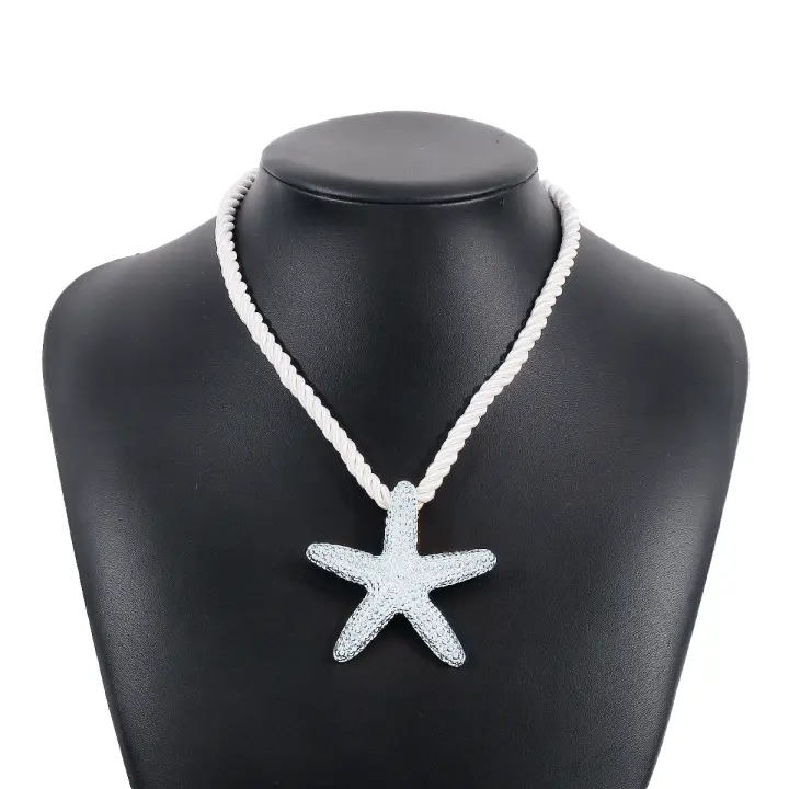 Collar con colgante de estrella de mar personalizado, pendientes metálicos, nicho de viento de playa, cadena de clavícula de moda. - 1
