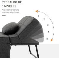 Sofá cama 3 en 1 individual tapizado en lino, sillón reclinable en 5 posiciones, silla de dormir convertible, reposapiés con reposacabezas para salón, carga 200 kg, 95x189x43 cm, gris - details 3