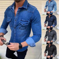 Camisa informal de mezclilla de manga larga para hombre - details 0