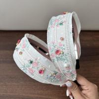 Diadema de encaje bordado de estilo coreano, borde ancho, lazo Floral, cuerda para el cabello, decoración de banda para el cabello con diamantes de imitación y flores de hadas - details 21