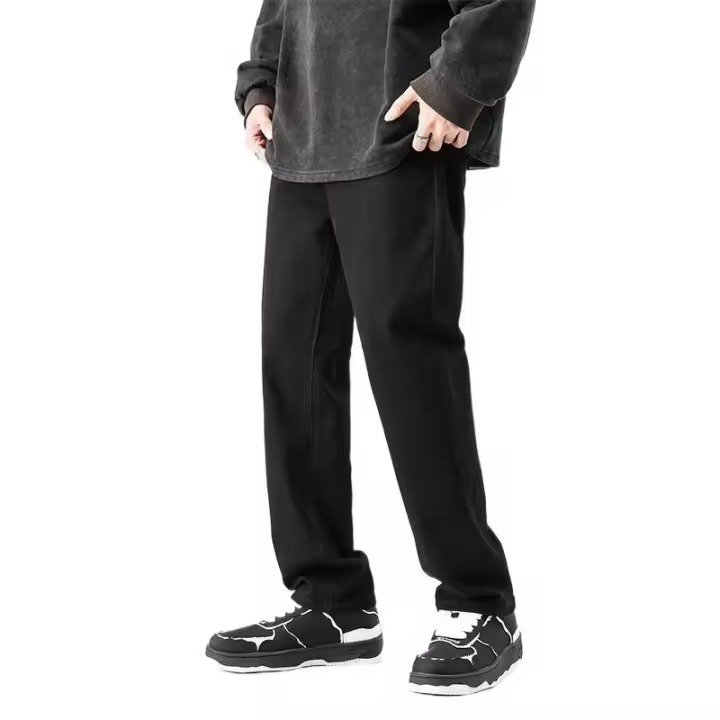 Pantalones vaqueros elásticos negros de marca de moda para hombre, pantalones largos rectos a juego - 1