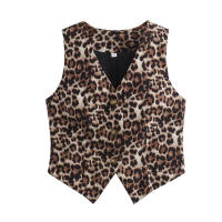 BUNO-Chaleco de leopardo para mujer, Top con cuello en V y una hilera de botones, informal, corto, sin mangas, novedad de primavera y verano 2025 - details 1