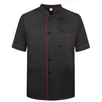 Uniforme de Chef Unisex con cuello levantado, línea decorativa de manga corta, bolsillo tipo parche con doble botonadura, Tops de uniforme de camarero de panadería para restaurante - details 6