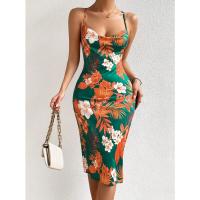 Nuevo vestido de tirantes medio y largo con estampado de abertura lateral para mujer - details 1
