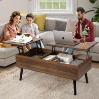 Mesa de Centro, Mesa de Centro Regulable en Altura, Extraíble, Extensible, Compartimento de Almacenaje Oculto Independiente, Tablero Elevable Doble, Mesa de Sofá de Salón, Color Nogal - details 6