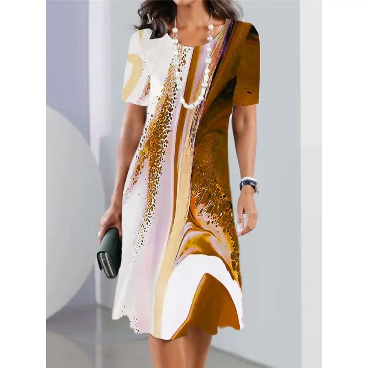 Vestido nuevo de moda y versátil, informal, holgado, de talla grande, con cuello redondo y manga corta. - 1