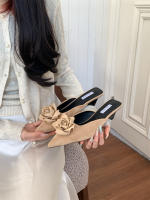 Nueva bolsa cabeza media zapatillas arco de las mujeres tacón grueso tacones altos francés perezoso de un pedal zapatillas geniales - details 3
