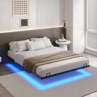 Estructura de cama con iluminación LED, somier de láminas de metal, marco flotante para adultos, resistente y estable, fácil de montar - details 0