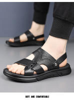 Sandalias de piel de vaca de capa superior nuevas 2025, zapatos de playa transpirables para hombre, zapatos casuales de suela suave para papás de mediana edad y mayores. - details 2
