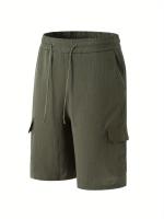 Pantalones cortos Cargo de lino con múltiples bolsillos para hombre, pantalones cortos con cordón de cintura a la moda para exteriores - details 3