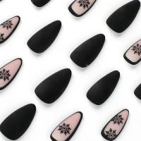 24 Uds., uñas largas y heladas negras con estampado de copos de nieve, Material seguro e impermeable para decoración de uñas DIY - details 0