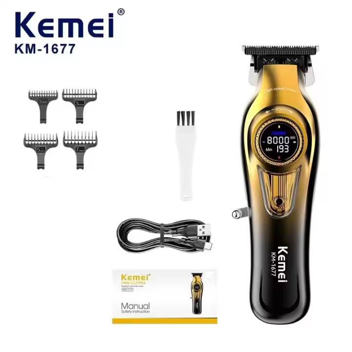 Kemei-cortadora de pelo de barbero recargable, maquinilla eléctrica para cortar el pelo inalámbrica, Máquina para cortar cabello profesional para hombres, KM-1677 de 8000RPM - 1