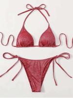 Conjunto sexy brillante, traje de baño triangular de dos piezas para mujer, bikini de verano, nuevo traje de playa, bikini push-pull - details 12