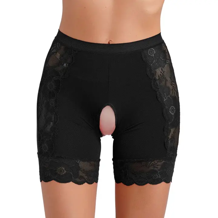 Pantalones protectores Ence de cintura alta sexy unisex para mujer, ropa interior con entrepierna abierta, lencería disco - 1