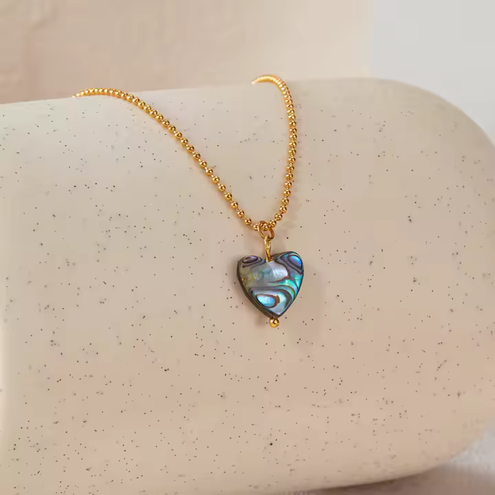 Collar con colgante de concha de abulón de amor natural de acero inoxidable con sentido de diseño elegante para mujer - 1