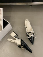 Tacones altos de moda puntiagudos de nicho nuevo arco dulce bolsa de tacón grueso sandalias de cabeza zapatos de mujer - details 6